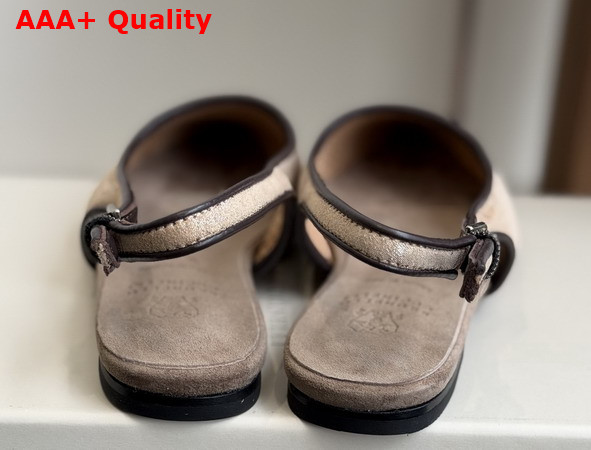 Brunello Cucinelli Sparkling Leather Net Slingback Flats with Monili in Beige Replica
