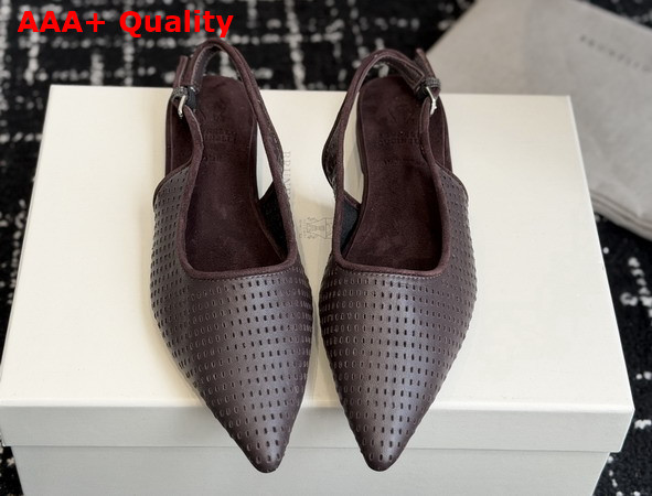 Brunello Cucinelli Sparkling Leather Net Slingback Flats with Monili in Brown Replica