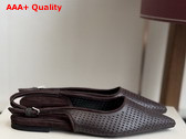 Brunello Cucinelli Sparkling Leather Net Slingback Flats with Monili in Brown Replica