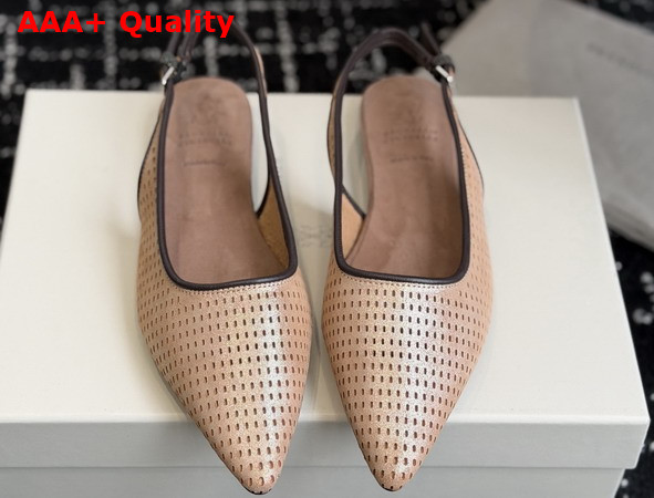 Brunello Cucinelli Sparkling Leather Net Slingback Flats with Monili in Pink Replica