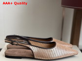 Brunello Cucinelli Sparkling Leather Net Slingback Flats with Monili in Pink Replica