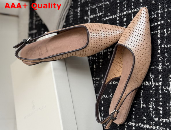 Brunello Cucinelli Sparkling Leather Net Slingback Flats with Monili in Pink Replica