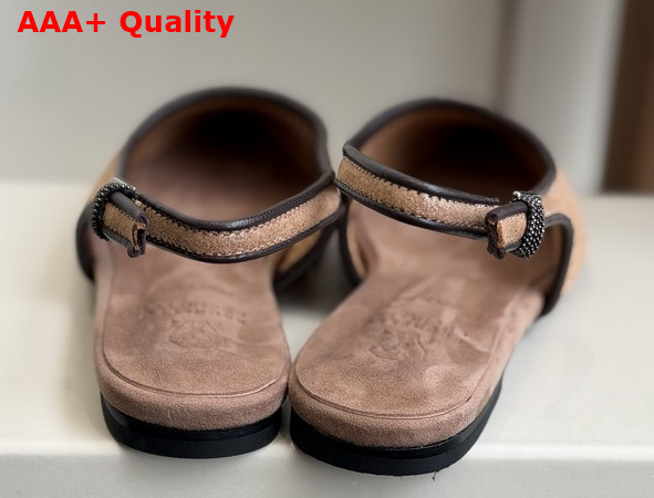 Brunello Cucinelli Sparkling Leather Net Slingback Flats with Monili in Pink Replica