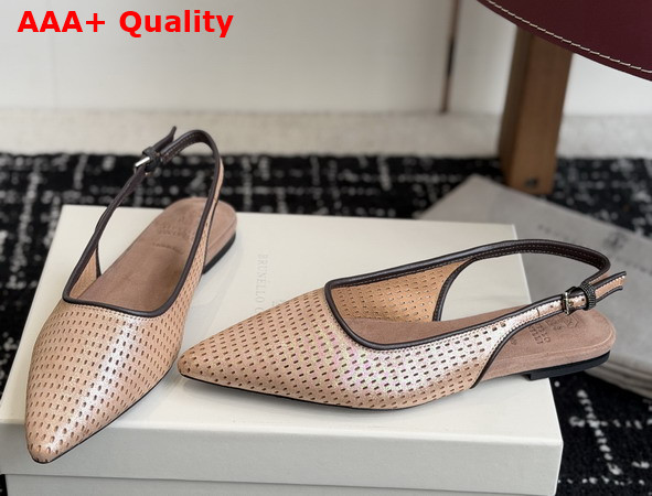 Brunello Cucinelli Sparkling Leather Net Slingback Flats with Monili in Pink Replica