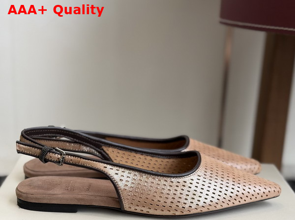 Brunello Cucinelli Sparkling Leather Net Slingback Flats with Monili in Pink Replica