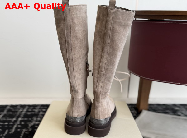 Brunello Cucinelli Suede Boots with Precious Detail Bark Replica