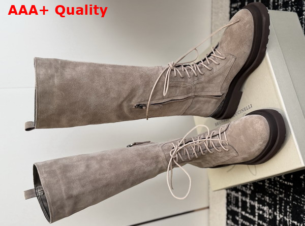 Brunello Cucinelli Suede Boots with Precious Detail Bark Replica