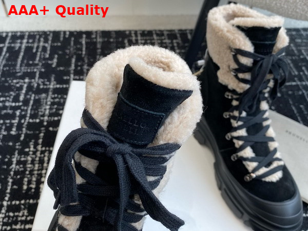 Brunello Cucinelli Suede Calfskin and Shearling Mountain Boots with Shiny Detail Black Replica