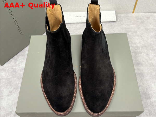 Brunello Cucinelli Suede Chelsea Boots in Black Replica