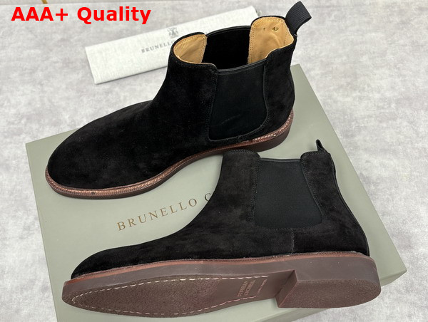 Brunello Cucinelli Suede Chelsea Boots in Black Replica