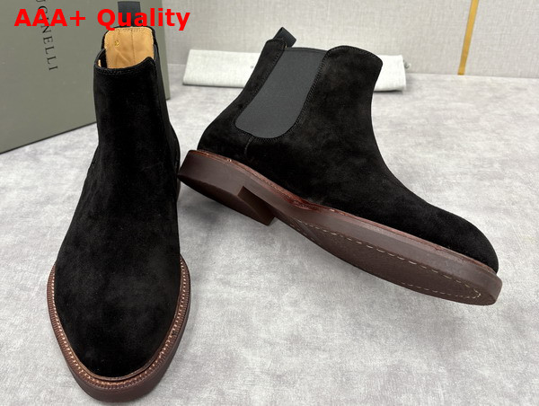 Brunello Cucinelli Suede Chelsea Boots in Black Replica