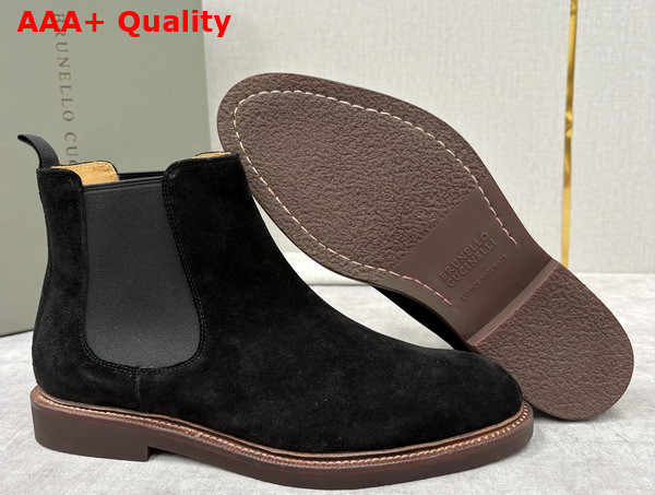 Brunello Cucinelli Suede Chelsea Boots in Black Replica
