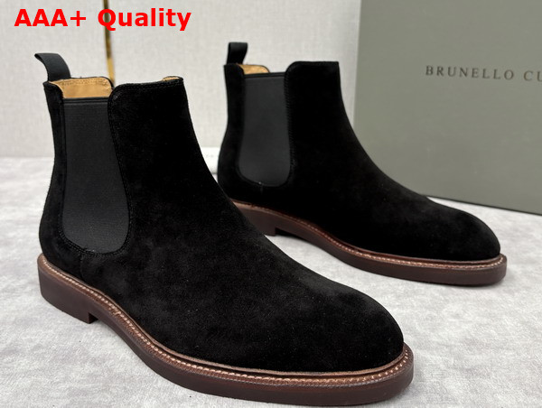 Brunello Cucinelli Suede Chelsea Boots in Black Replica