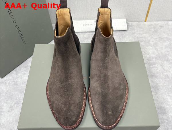 Brunello Cucinelli Suede Chelsea Boots in Brown Replica