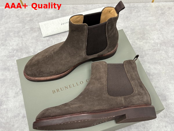 Brunello Cucinelli Suede Chelsea Boots in Brown Replica