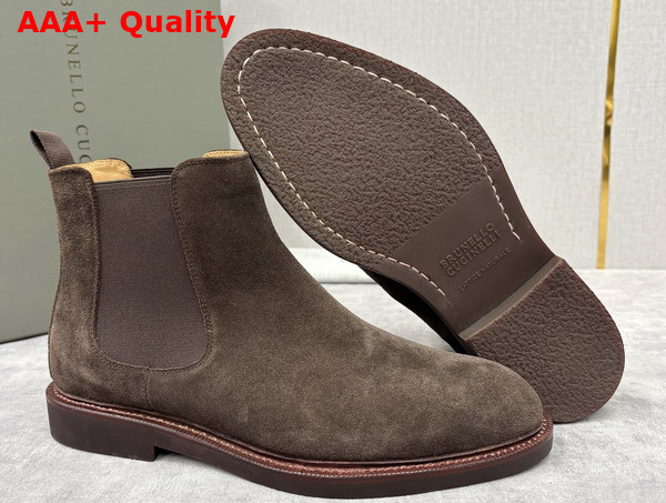 Brunello Cucinelli Suede Chelsea Boots in Brown Replica