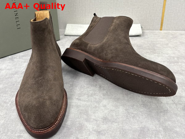 Brunello Cucinelli Suede Chelsea Boots in Brown Replica