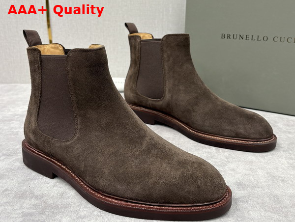 Brunello Cucinelli Suede Chelsea Boots in Brown Replica