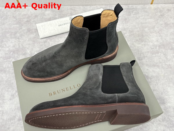 Brunello Cucinelli Suede Chelsea Boots in Grey Replica