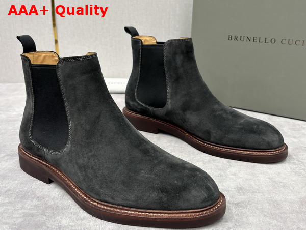 Brunello Cucinelli Suede Chelsea Boots in Grey Replica