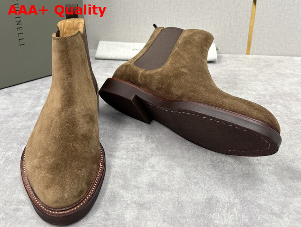 Brunello Cucinelli Suede Chelsea Boots in Light Brown Replica