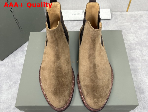 Brunello Cucinelli Suede Chelsea Boots in Light Brown Replica