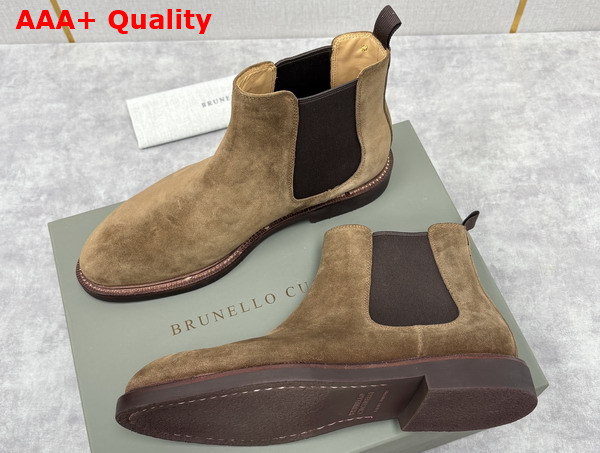 Brunello Cucinelli Suede Chelsea Boots in Light Brown Replica