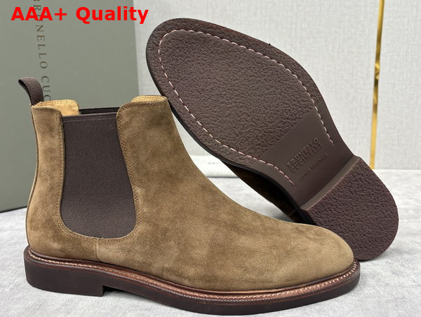 Brunello Cucinelli Suede Chelsea Boots in Light Brown Replica