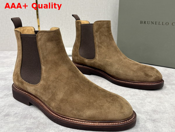 Brunello Cucinelli Suede Chelsea Boots in Light Brown Replica