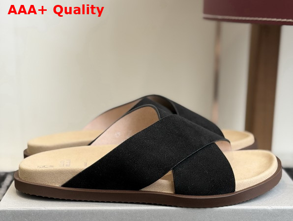 Brunello Cucinelli Suede Crossover Slides in Beige Replica