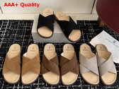 Brunello Cucinelli Suede Crossover Slides in Beige Replica