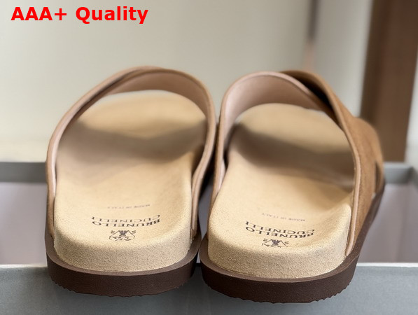 Brunello Cucinelli Suede Crossover Slides in Beige Replica