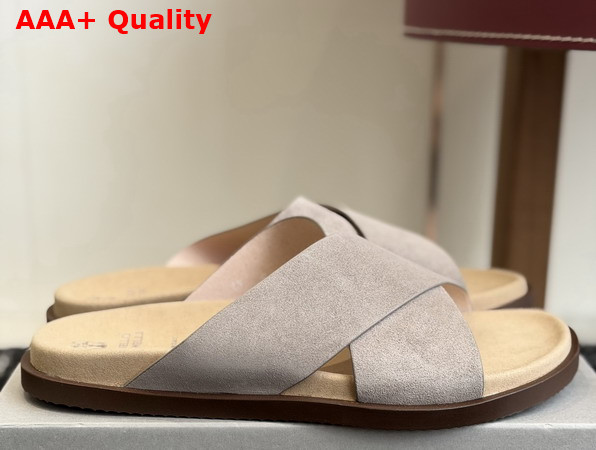 Brunello Cucinelli Suede Crossover Slides in Beige Replica
