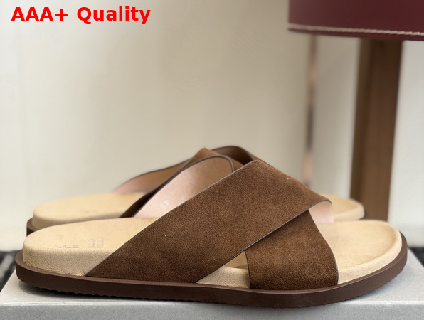 Brunello Cucinelli Suede Crossover Slides in Beige Replica