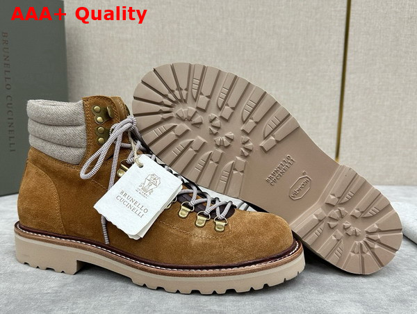 Brunello Cucinelli Suede Mountain Boot in Cognac Replica