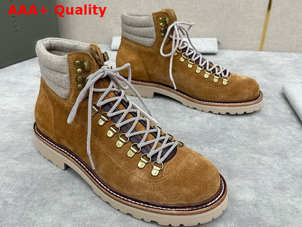 Brunello Cucinelli Suede Mountain Boot in Cognac Replica