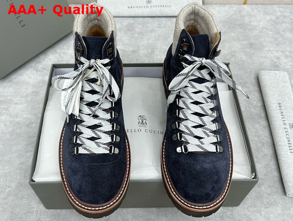 Brunello Cucinelli Suede Mountain Boot in Navy Blue Replica