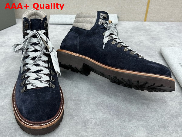 Brunello Cucinelli Suede Mountain Boot in Navy Blue Replica