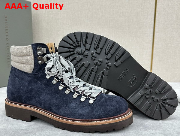Brunello Cucinelli Suede Mountain Boot in Navy Blue Replica