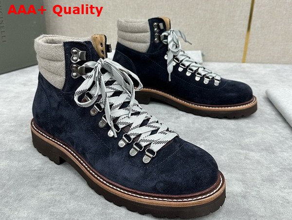 Brunello Cucinelli Suede Mountain Boot in Navy Blue Replica