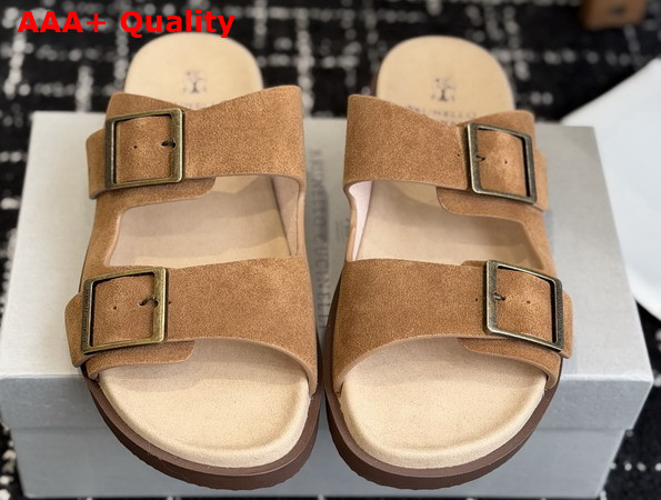 Brunello Cucinelli Suede Slides with Buckles Replica