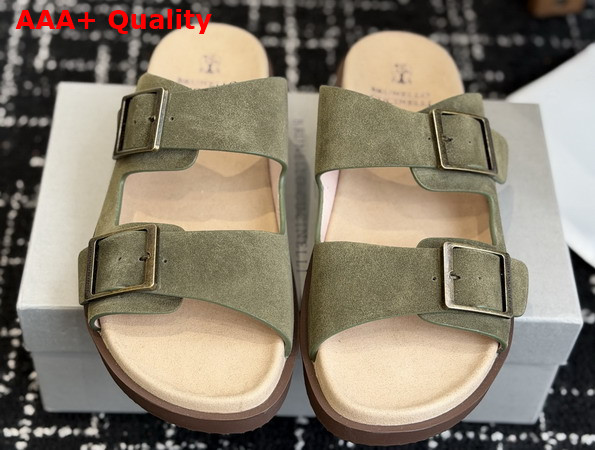 Brunello Cucinelli Suede Slides with Buckles Replica