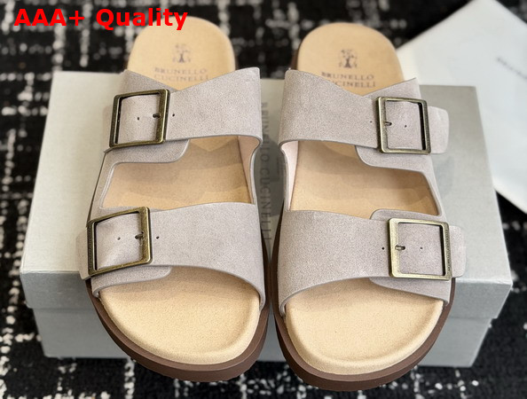 Brunello Cucinelli Suede Slides with Buckles Replica