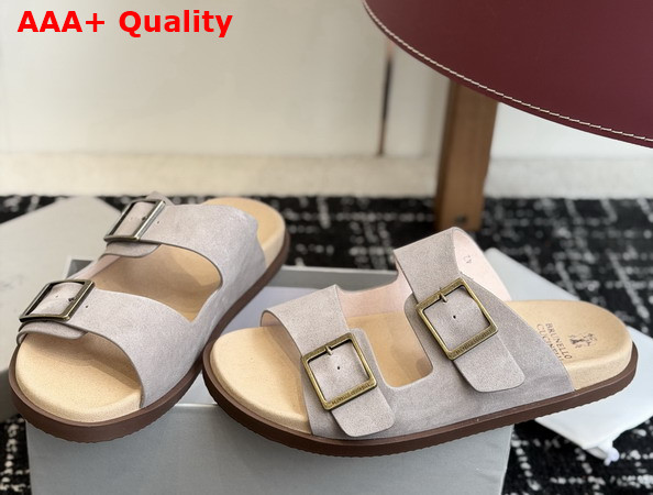 Brunello Cucinelli Suede Slides with Buckles Replica