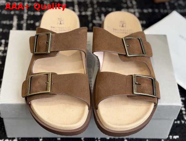 Brunello Cucinelli Suede Slides with Buckles Replica