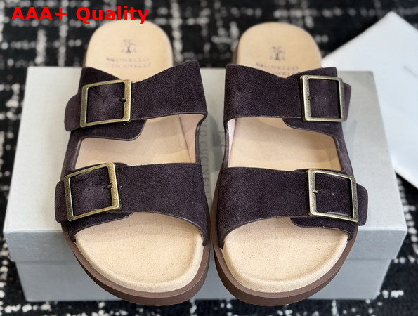 Brunello Cucinelli Suede Slides with Buckles Replica