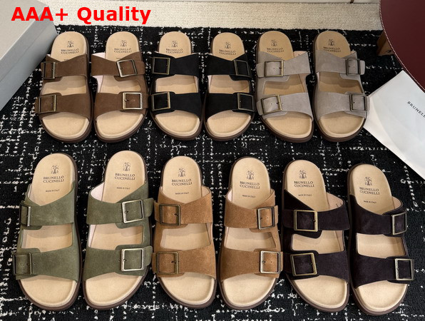 Brunello Cucinelli Suede Slides with Buckles Replica