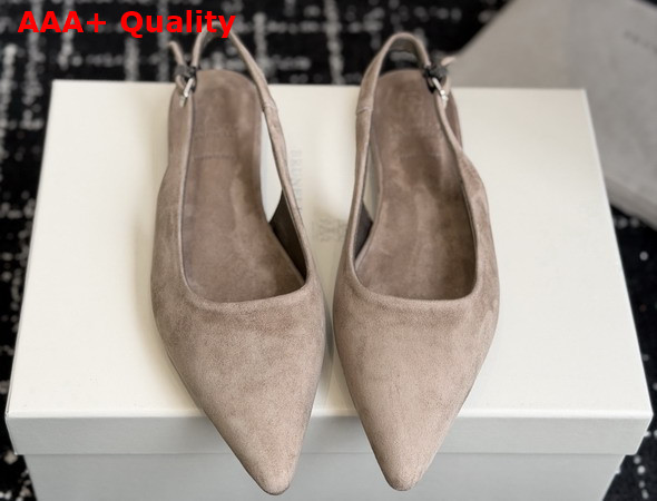 Brunello Cucinelli Suede Slingback Flats with Shiny Detail in Brown Replica