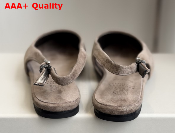 Brunello Cucinelli Suede Slingback Flats with Shiny Detail in Brown Replica
