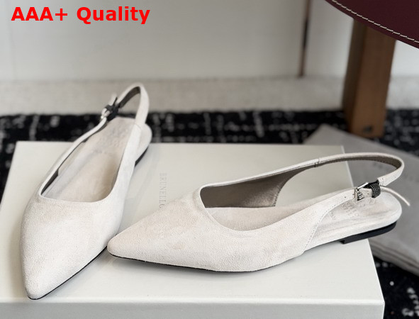 Brunello Cucinelli Suede Slingback Flats with Shiny Detail in Grey Replica